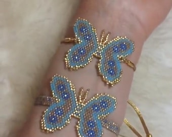 Brick Stitch Beading Blue Butterfly PDF Miyuki Digital Pattern.