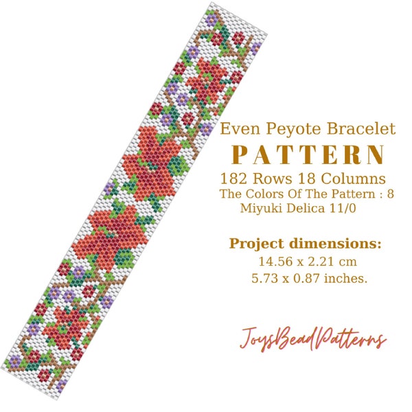 Poinsettia Even Peyote Bracelet PDF Dijital Pattern with Miyuki Delica 11.0.