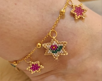 Brick Stitch Miyuki Bangle ou Bracelet motif étoile, perle de rocaille Brick Stitch Bracelet ou motif jonc, motif perlé.