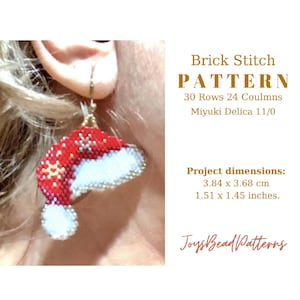 Santa Cap Miyuki Bead Pattern. Brick Stitch Christmas Santa Cap PDF bead Earrings, Ornament or Pendant Pattern with Miyuki Delica 11.
