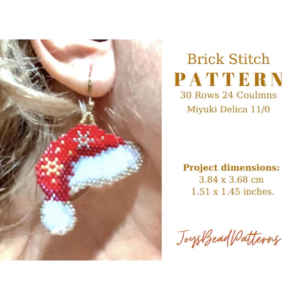 Brick Stitch Christmas Santa Cap PDF bead Earrings, Ornament or Pendant Pattern with Miyuki Delica 11.
