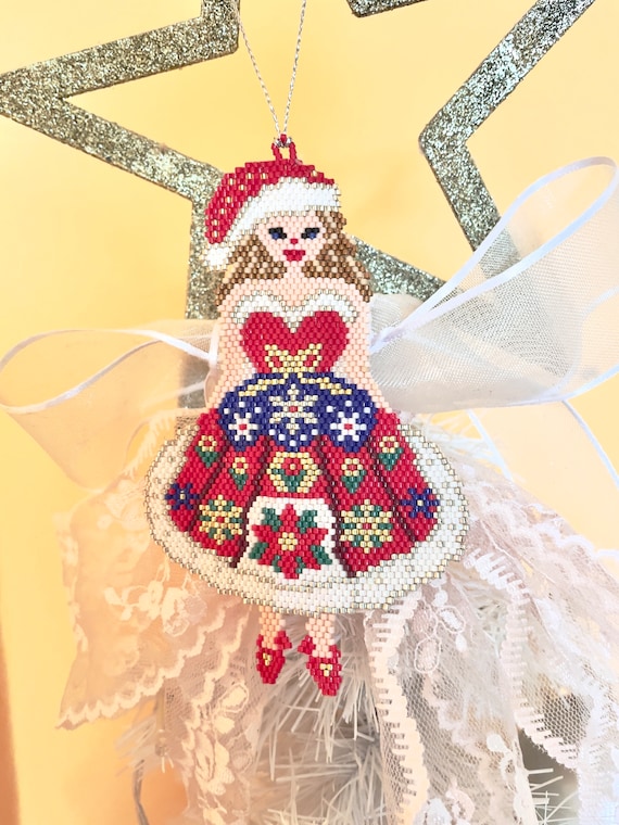 beaded christmas dress Brick Stitch Beading Santa Girl PDF Pattern. Miyuki Ornament Digital Design 5 Years (120cm) 64 details:Corset Sculptural elegance meets modern Size:50R/44W