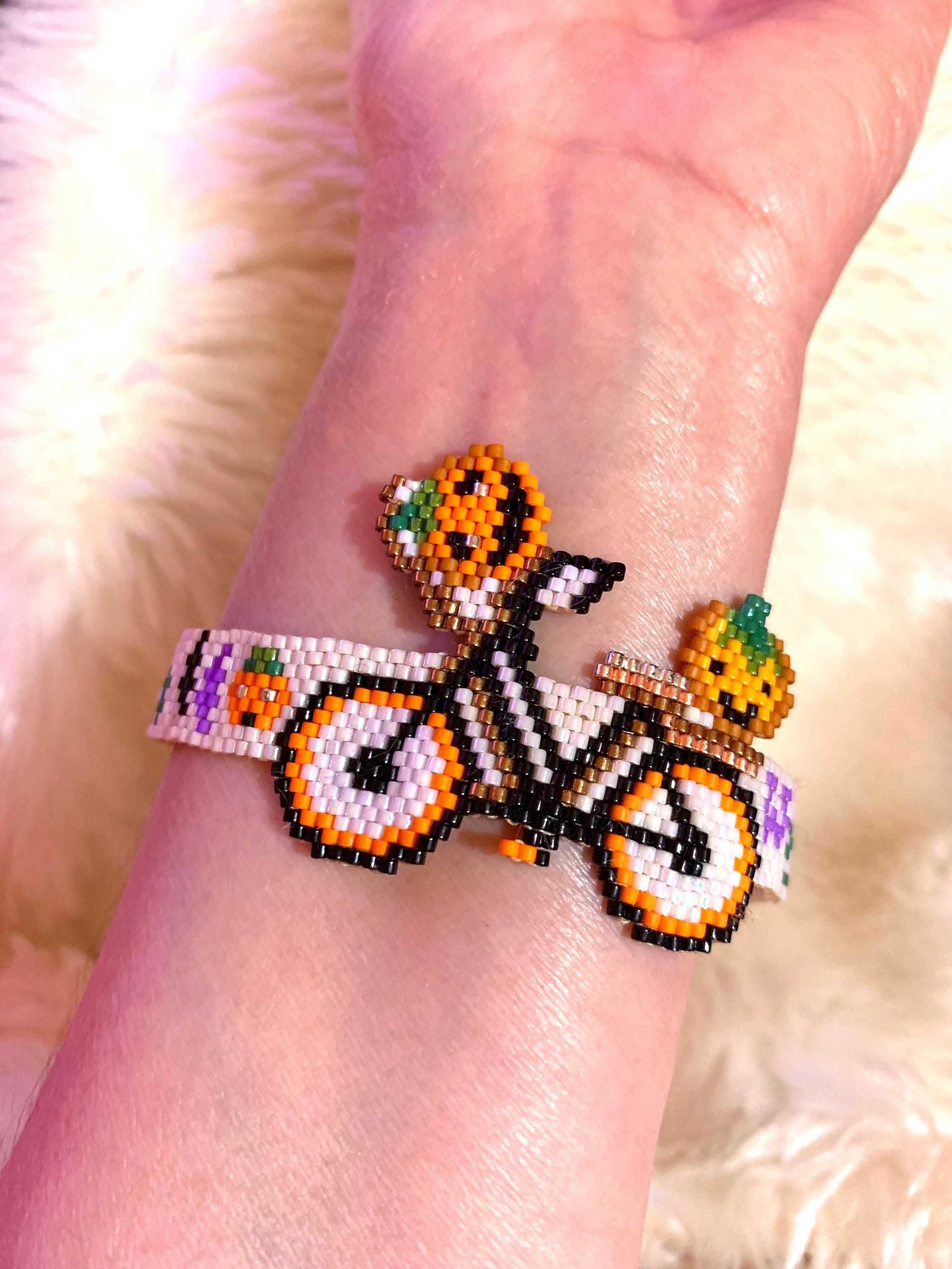 Miyuki Brick Peyote Bicycle Halloween With Pumpkin Bracelet