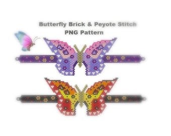Pink Butterfly Brick & Peyote Stitch Pattern, Papillon Miyuki Delica Bead bracelet pattern.