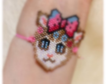 Brick Stitch Miyuki Delica 11 bracelet, pendant or earrings Cat Digital Pattern, Seed bead beading pattern,