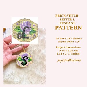 Brick Stitch Letter &#39;L&#39;  With Rose Pendant Miyuki Digital Pattern, Personalized Initial &#39;L&#39; Miyuki Brick Stitch Pendant Pattern