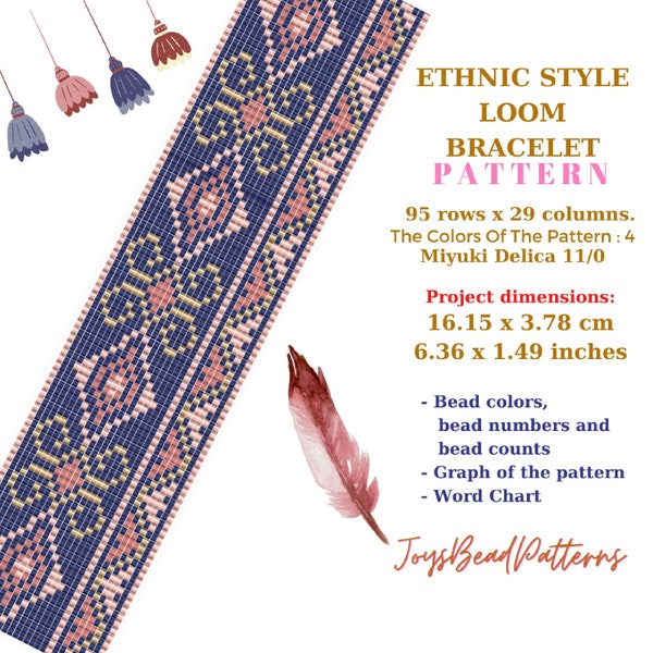 Ethnic Style Bead Loom or Square Bracelet PDF Digital Pattern with miyuki delica 11/0