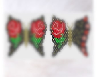 Red Rose Brick Stitch Butterfly Beaded 2 Patterns with Miyuki Delica 11/0