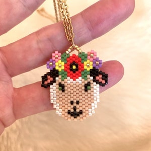 Brick Stitch miyuki delica Lamb Pattern for pendant necklace,  pendant miyuki pattern, beaded Lamb pattern, lamb charm