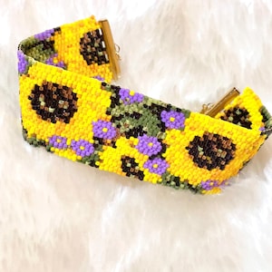 Sunflower Two Drop Even Peyote Bracelet Pattern. Miyuki Delica 11 Sunflower Bracelet Instant Download Pattern.