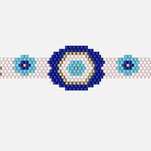 Evil Eye Brick & Peyote Stitch Miyuki Delica 11.0 Bracelet Pattern. Seed beading Evil Eye Bracelet Pattern