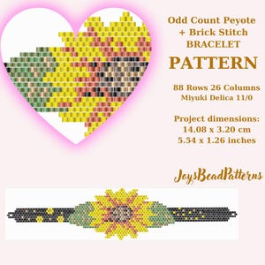 Sunflower Brick and Peyote Bracelet Beading PDF Digital pattern With Miyuki Delica 11/0