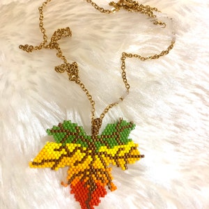 2 Pcs Brick and Peyote miyuki leaf Bracelet and Pendant Pattern. Brick Stitch Miyuki Delica Seed Bead Pendant or Earrings Pattern.