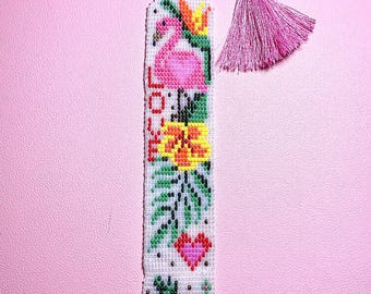 Flamingo Loom Beading Bookmark with Love PDF Digital Pattern.
