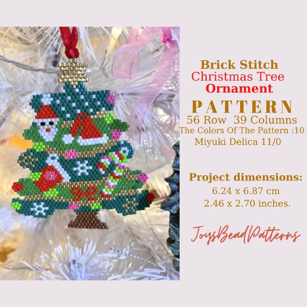 Christmas Tree Ornament Brick Stitch  PDF Digital Pattern. Miyuki Delica 11/0 Bead Ornament Pattern.