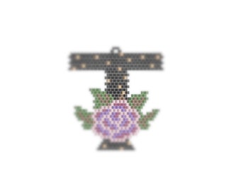 Brick Stitch Personalized Letter 'T'  With Rose Pendant Digital PDF Pattern,