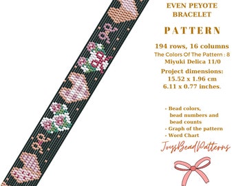 2 Drop Even Peyote Hearts Bracelet Pattern. Miyuki Delica 11/0 PDF Digital Pattern.