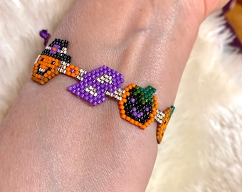 Peyote & Brick Stitch Beading Halloween Pumpkin 'BOO' Bracelet Digital PDF Pattern.