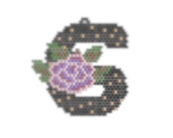 Brick Stitch Personalized 'G'  Letter With Rose Pendant Digital PDF Pattern.