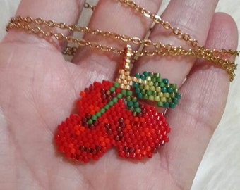 Cherry Brick Stitch Earrings Bead Pattern with Miyuki Delica 11/0.