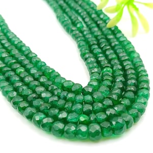 Emerald 5-Line Faceted Bead Necklace: Green Gemstone Rondelles, Handmade Indian Jewellery
