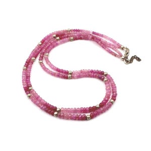 Natural Pink Tourmaline Beads Necklace – Multi-Strand Faceted Gemstone Jewelry with Silver Spacers – Handmade October Birthstone Gift