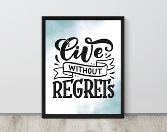 Live Without Regrets | Inspirational Quote Frame | Motivational Wall Decor | Positive Vibes | Encouragement Gift | Positive Affirmation