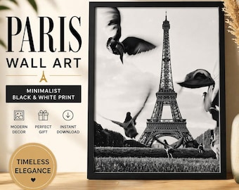 Vintage Eiffel Tower Black and White Print, Paris Architectural Wall Art