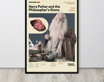 Póster de la película La piedra filosofal (10/10)/ Póster enmarcado premium/ Arte moderno de mediados de siglo/ Decoración de habitación/ Regalo para Potterhead