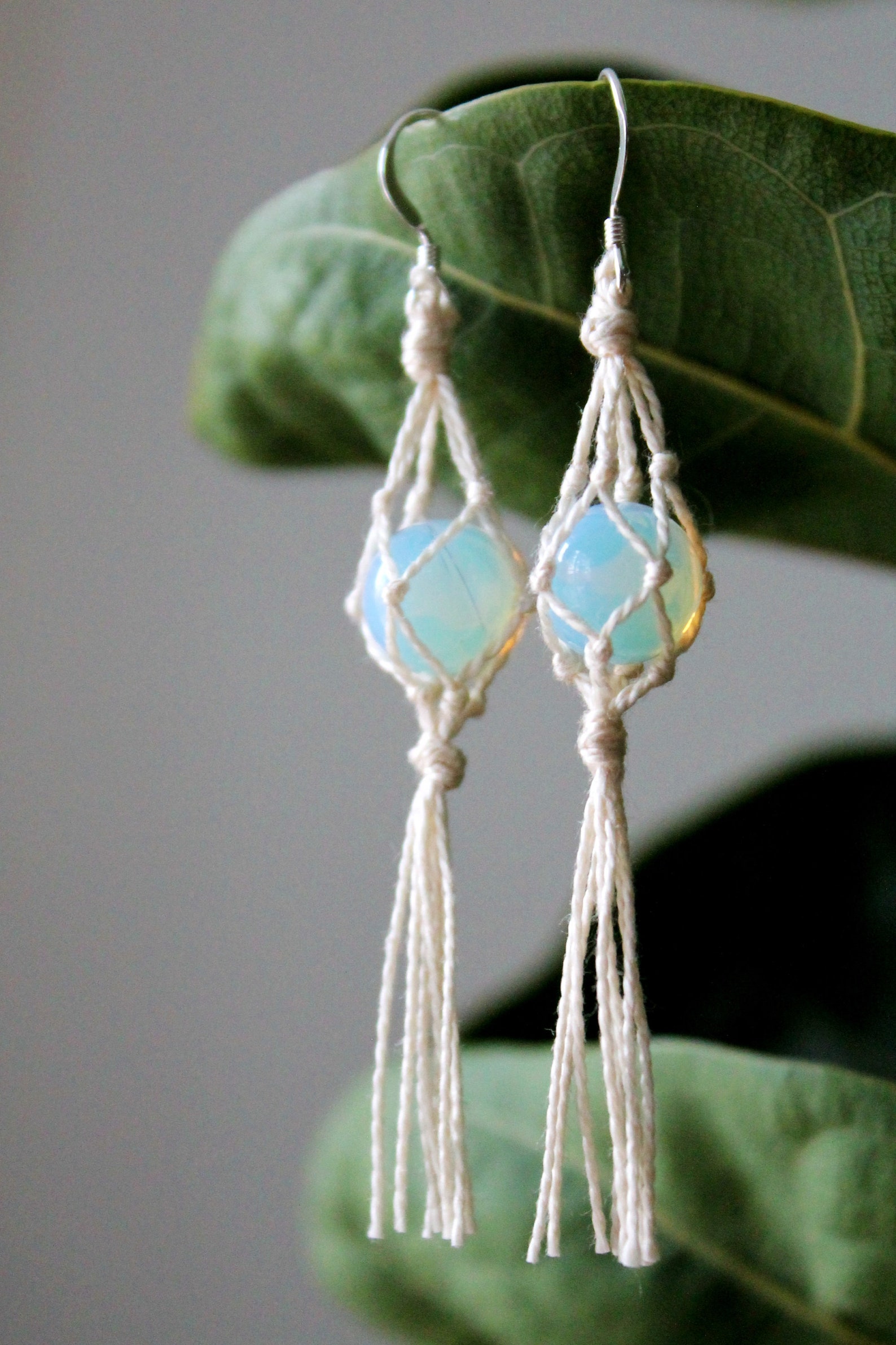 Macrame gemstone earrings sterling silver dangle earrings Etsy