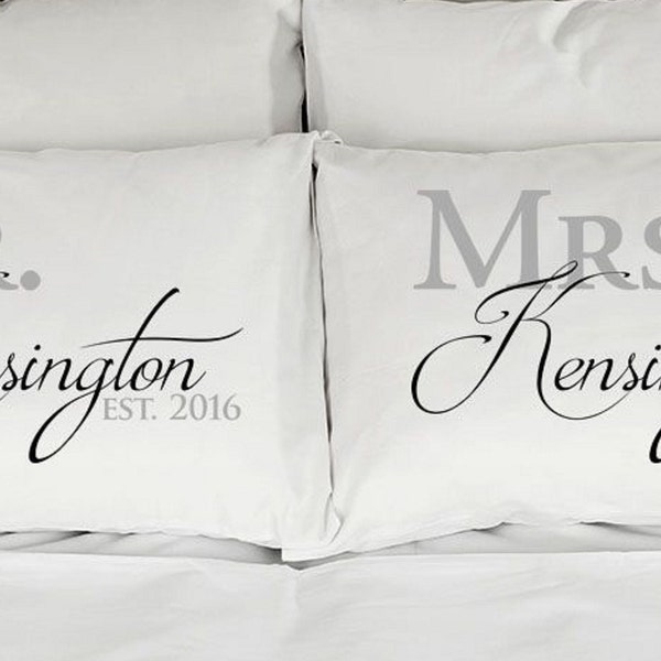 Mr. and Mrs. Personalized Couples Pillow Cases (Set of 2) Printed Pillowcases Wedding Anniversary Bridal Shower Gift