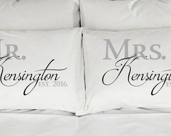 Mr. and Mrs. Personalized Couples Pillow Cases (Set of 2) Printed Pillowcases Wedding Anniversary Bridal Shower Gift