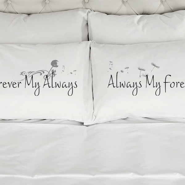 Forever My Always Couples Pillow Cases (Set of 2) Printed Pillowcases Wedding Anniversary Bridal Shower Gift