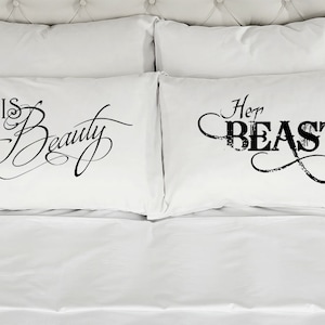 His Beauty Her Beast Couples Pillow Cases (Set of 2) Printed Pillowcases Wedding Anniversary Bridal Shower Gift