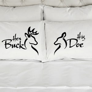 Her Buck His Doe Couples Pillow Cases (Set of 2) Printed Pillowcases Wedding Anniversary Bridal Shower Gift
