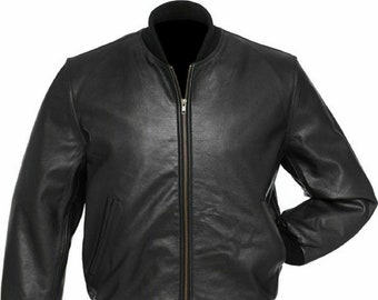 Handmade Men's 100% Real Lambskin Black Color Leather Bomber Jacket