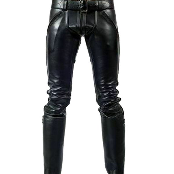 Men's Genuine Black Leather Pants – Real Biker Rider Breeches Trousers By VivCrests