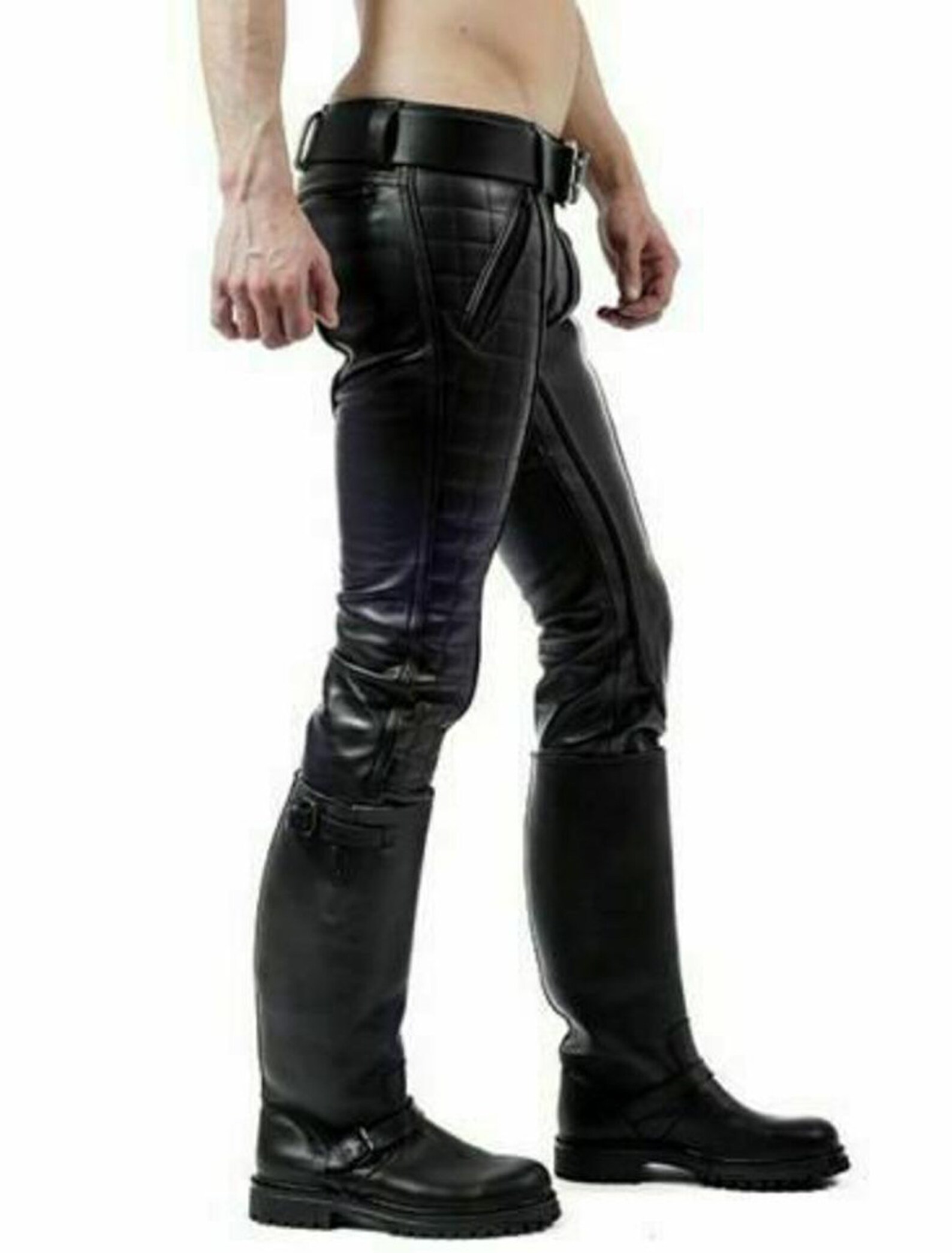 Men's Real Cowhide Leather Trouser Jeans Breeches Padded Leather Pants