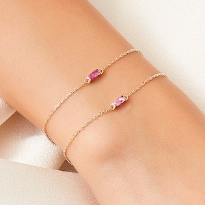14k Solid Gold Baguette Birthstone Bracelet / Personalized Custom Gold Bracelet for Women / Birthstone Gift / Dainty Everyday Fine Jewelry