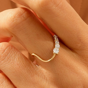 14k Solid Gold Curved Wedding Band Women Wave Wedding Ring
