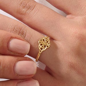 14k Solid Gold Celtic Knot Ring for Women, Irish Minimalist Statement Ring, Viking Heritage Inspired Band, Vintage Gold Jewelry Gift