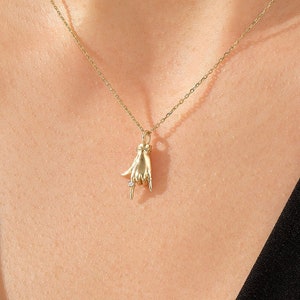 14k Solid Gold Wisiorek z napisem Kocham Cię, Naszyjnik ASL Love dla kobiet, Naszyjnik z napisem Język Migowy, Prezent dla Mamy, Dziewczyny, Córki, Żony