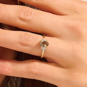 Smoky Quartz Ring, Solid Gold Gemstone Engagement Ring, Gray Crystal Ring, Solitaire Ring for Women, Smokey Quartz Ring, Gift for Mom, Her