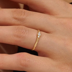 14k Solid Gold Moissanite Braided Band – Minimalist Dainty Promise Ring for Women, Delicate Solitaire Stackable Engagement Jewelry Gift