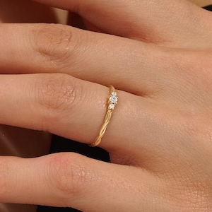 14K Minimal Braided Solo Ring, Solid Gold Cute Promise Rings for Women, Small Delicate Solitaire Engagement Ring, Dainty Stackable Band Ring