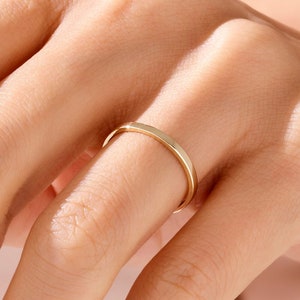 14k Gold Basic Wedding Band, Solid Gold His and Hers Simple Wedding Ring, Mens Womens Thin Band Comfort Fit Flat Ring, Dainty Stacking Ring