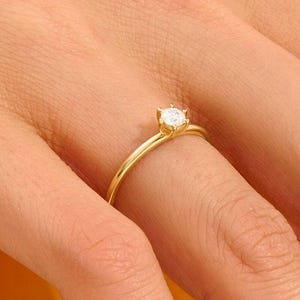 14K Solid Gold Dainty Solitaire Ring, Minimalist Round Diamond Engagement Ring, Tiny Moissanite Promise Ring, Simple Wedding Jewelry Gift