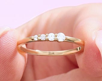 14K Solid Gold Dainty Moissanite Wedding Band, Thin Minimalist Promise Ring for Her, Stacking Bridal Ring, Delicate Anniversary Gift