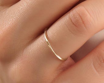 1mm Ultra Thin 14K Solid Gold Twisted Ring, Minimalist Mobius Wedding Band, Dainty Stacking Ring, Skinny Gold Promise Band For Her