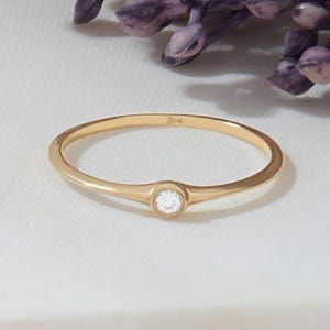 14k Gold Bezel Lab Diamond Ring – Minimalist Solitaire Promise Ring for Women, Stacking Jewelry